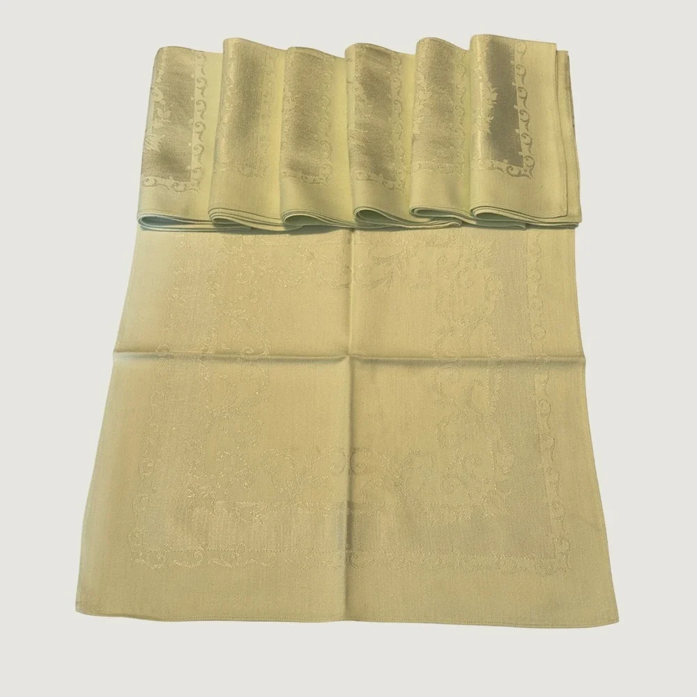 Damask Napkins Pale Mint Green Floral Jacquard Vintage Set of 7 16x16 Dining